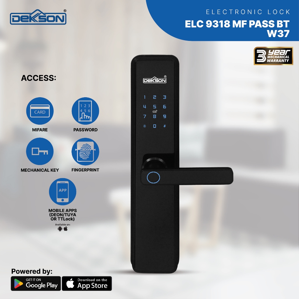 DEKKSON Electronic Lock Kunci Digital ELC 9318 MF PASS BT W37 TUYA Smart Door Handle Fingerprint