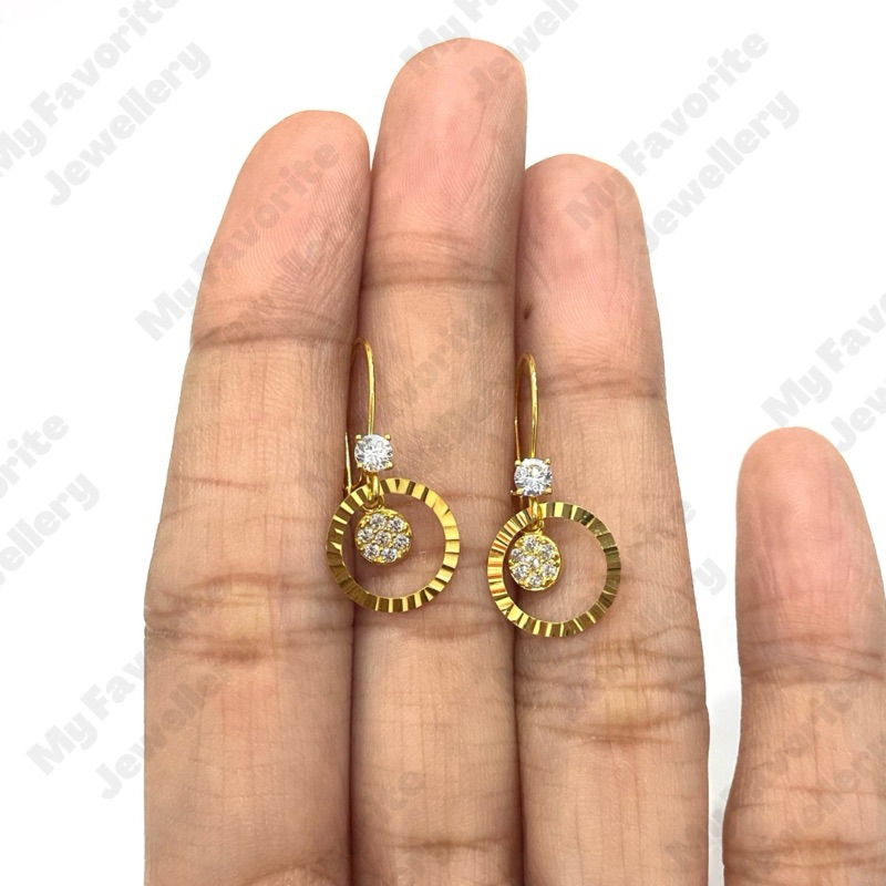 Anting Gantung Permata Lingkaran Emas Asli Kadar 700