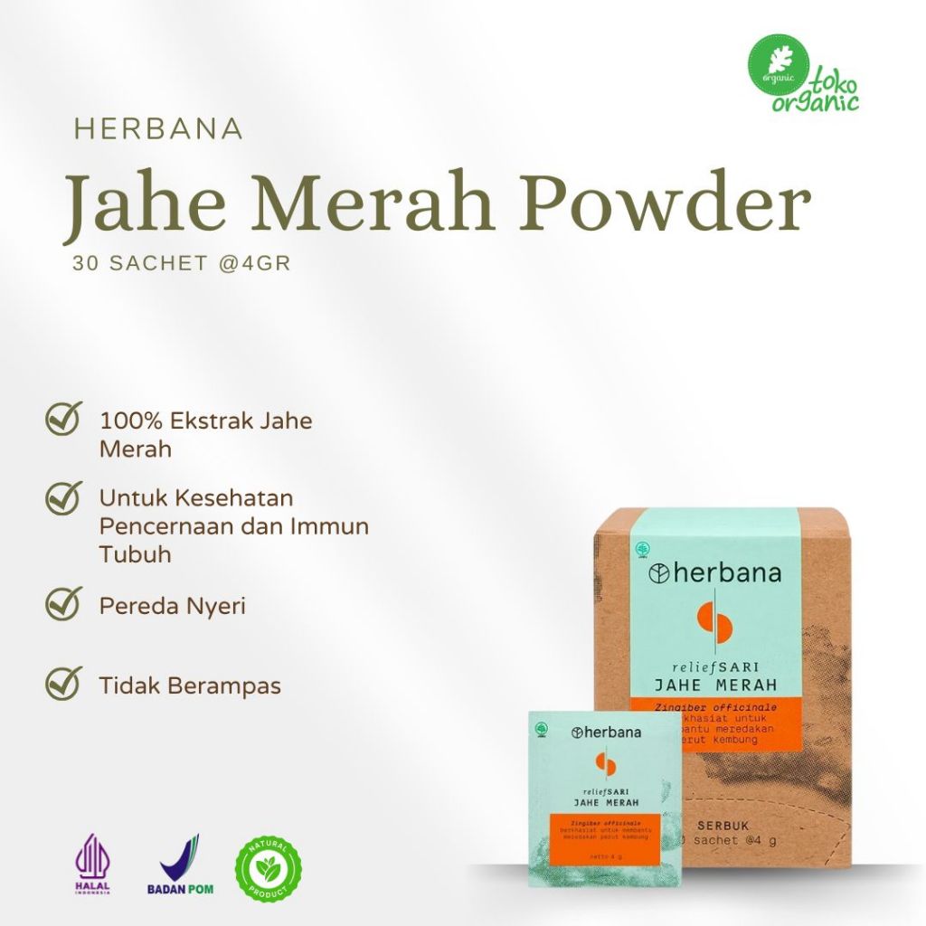 

Herbana Relief Sari Jahe Merah Powder (30 sachet) Red Ginger Powder , Jahe Bubuk untuk Kesehatan Pencernaan, Jahe Merah untuk Immun Tubuh | Jahe Merah untuk Kesehatan