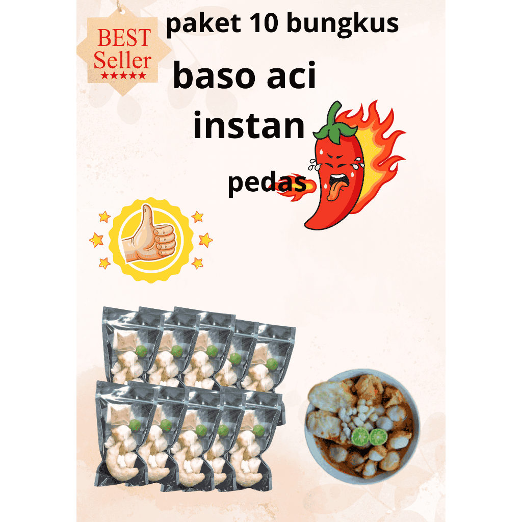 

Paket 10 bungkus baso aci instan siap saji baso aci pedas baso aci viral kemasan siap saji food vacum