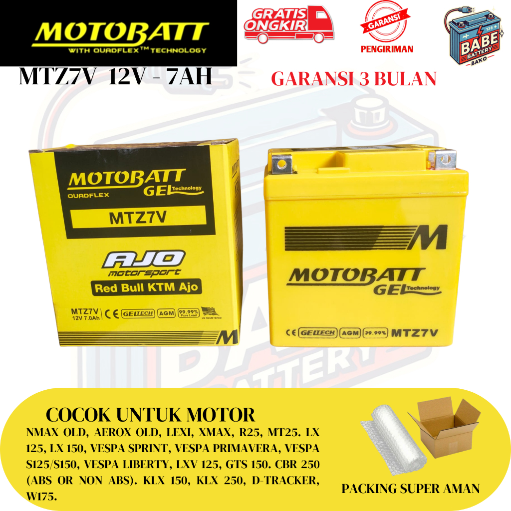 AKI MOTOR VESPA MATIC VESPA S125/S150, VESPA LIBERTY, LXV 125, GTS 150 MOTOBATT MTZ7V