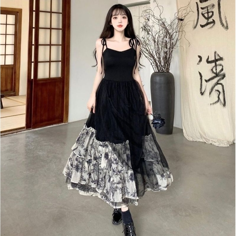 BAJU KOREAN LONG DRESS WANITA PRINCESS VINTAGE  DRESS