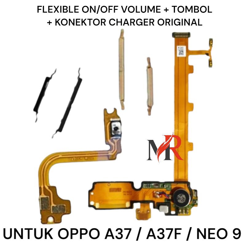 TOMBOL FLEXIBLE ON OFF VOLUME + KONEKTOR CHARGER ORIGINAL OPPO A37 / OPPO A37F SATU SET LUAR DALAM