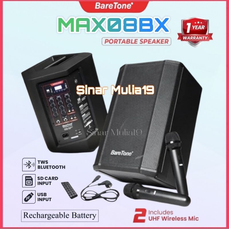 Speaker Portable Aktif BareTone MAX08BX 8 Inch Original Garansi Resmi BareTone