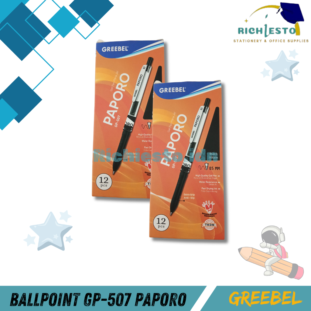 

1 PACK 12PCS GREEBEL PULPEN GEL / Gel Pen GP-507 Paporo MX 0.5 (12PCS/SET) / Ballpen Pena