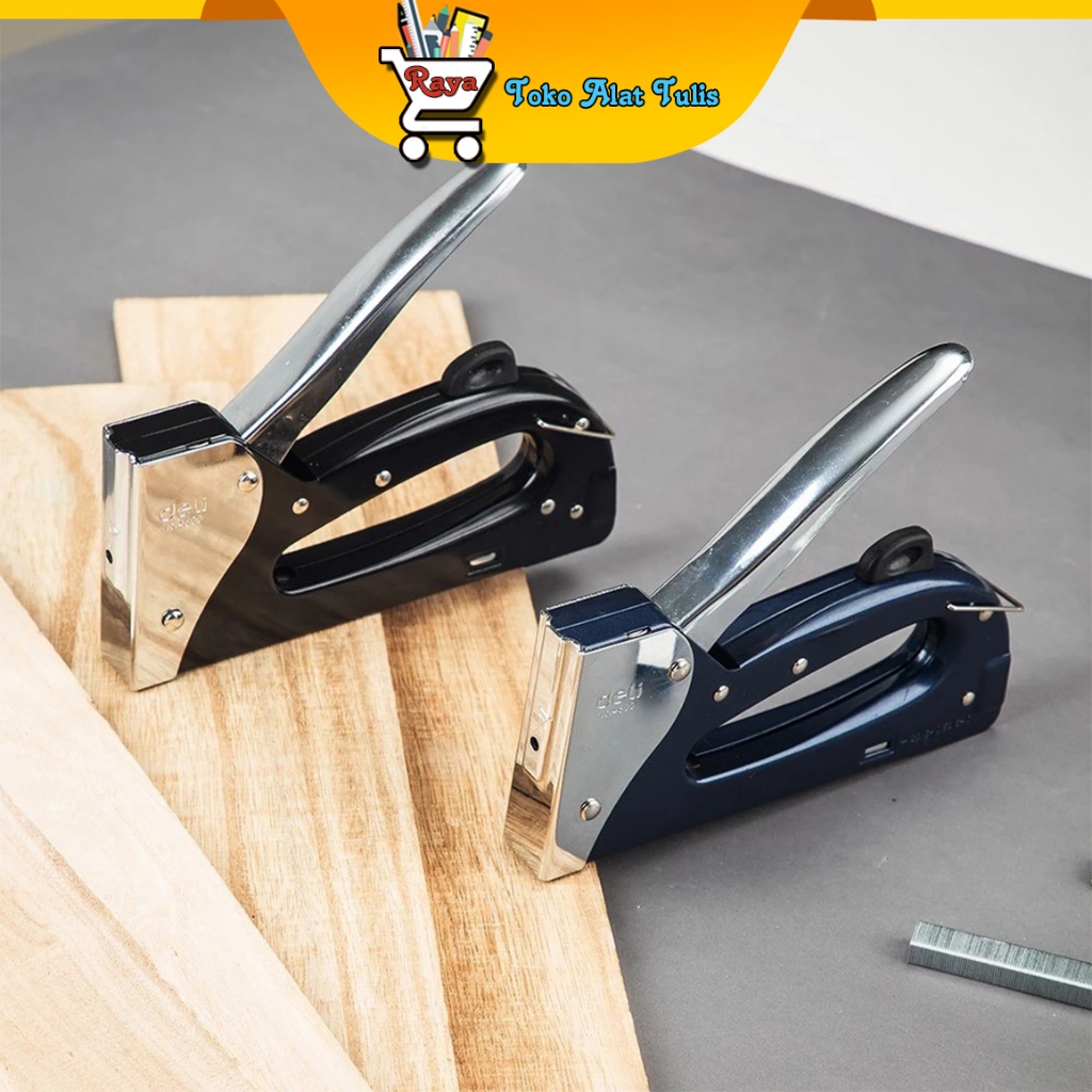 

Deli Staple Gun Set 10mm Stapler Tembak Serbaguna bahan metal dilengkapi tombol klip isi ulang E4600