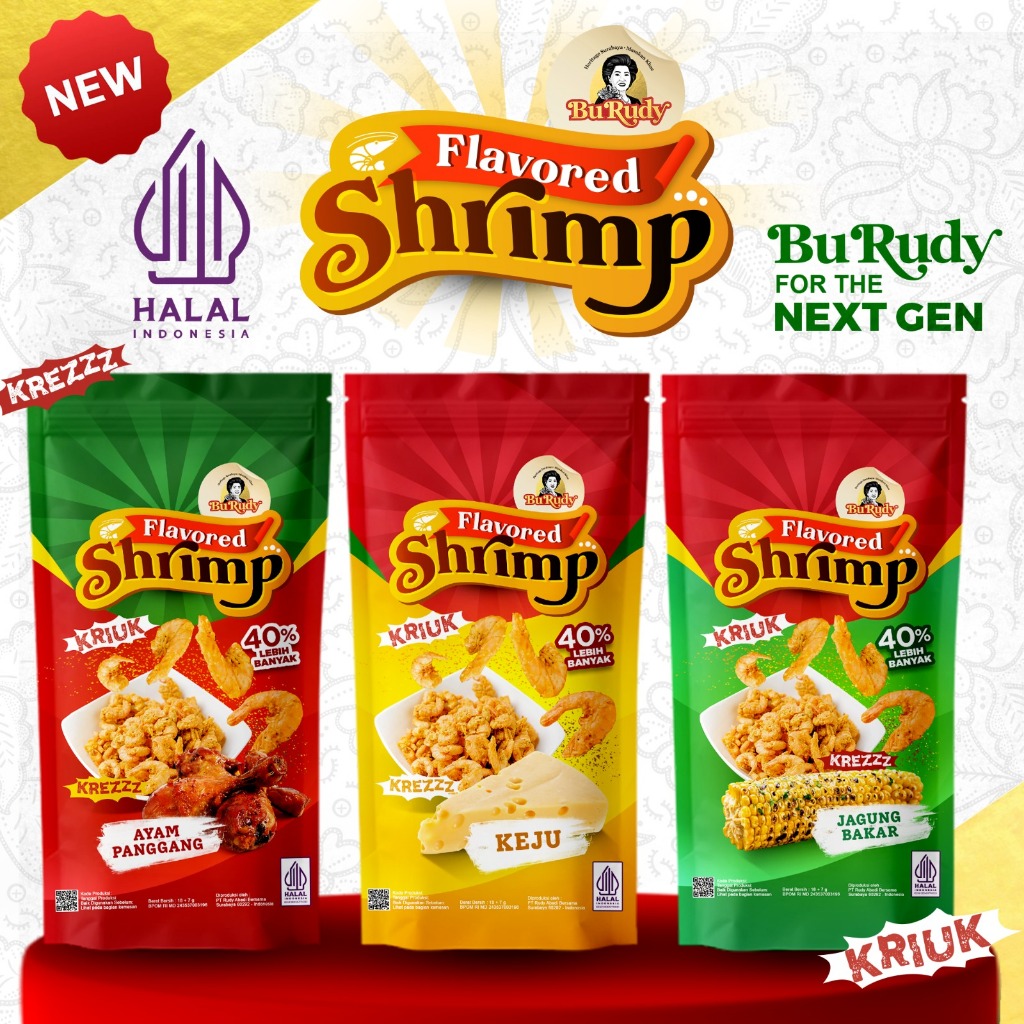 

Udang Flavour kemasan baru 40% lebih banyak oleh oleh khas Bu Rudy.