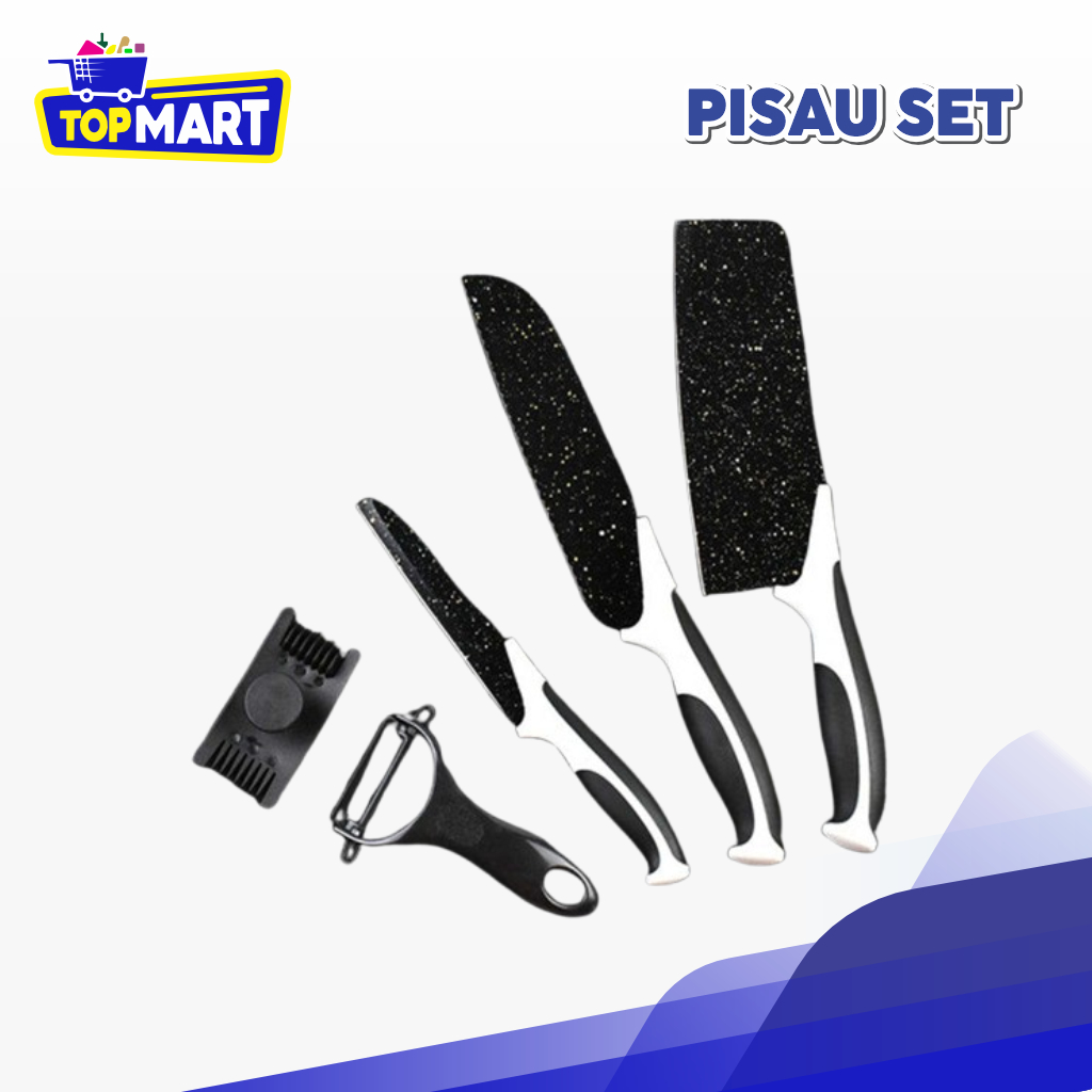 TOPMART - Set Pisau Dapur isi 5pcs Hitam / Pisau set 5 pcs PISAU DAPUR SET 5 PCS
