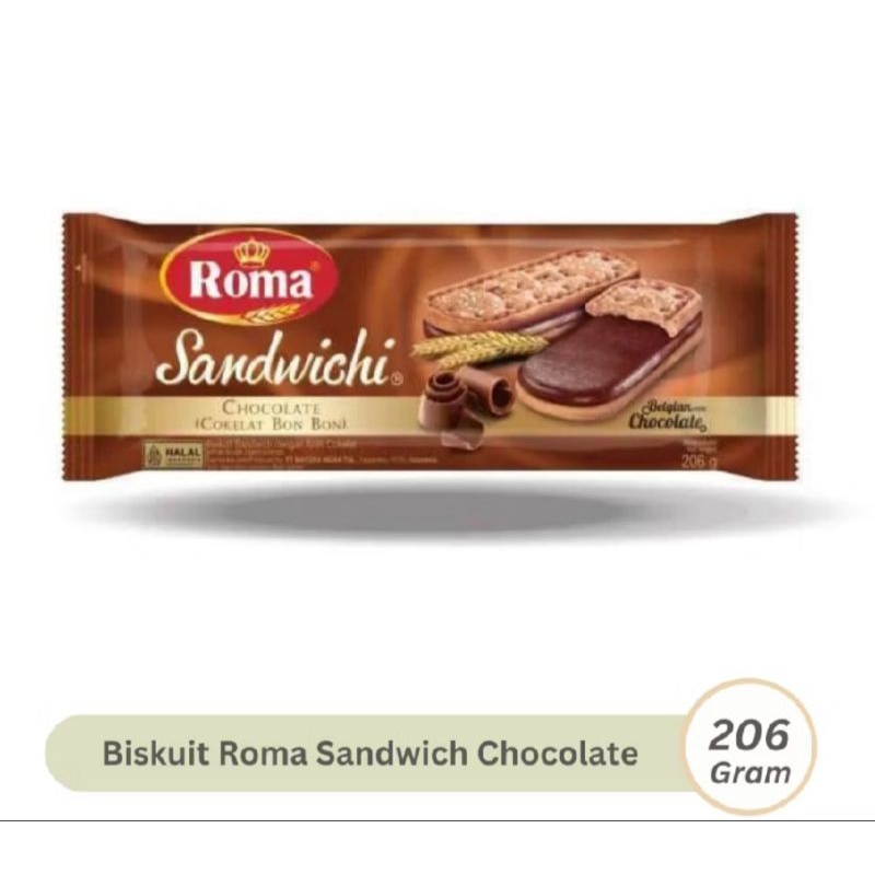 

ROMA SANDWICH CHOCOLATE 206 GRAM DENGAN KRIM COKLAT BELGIAN