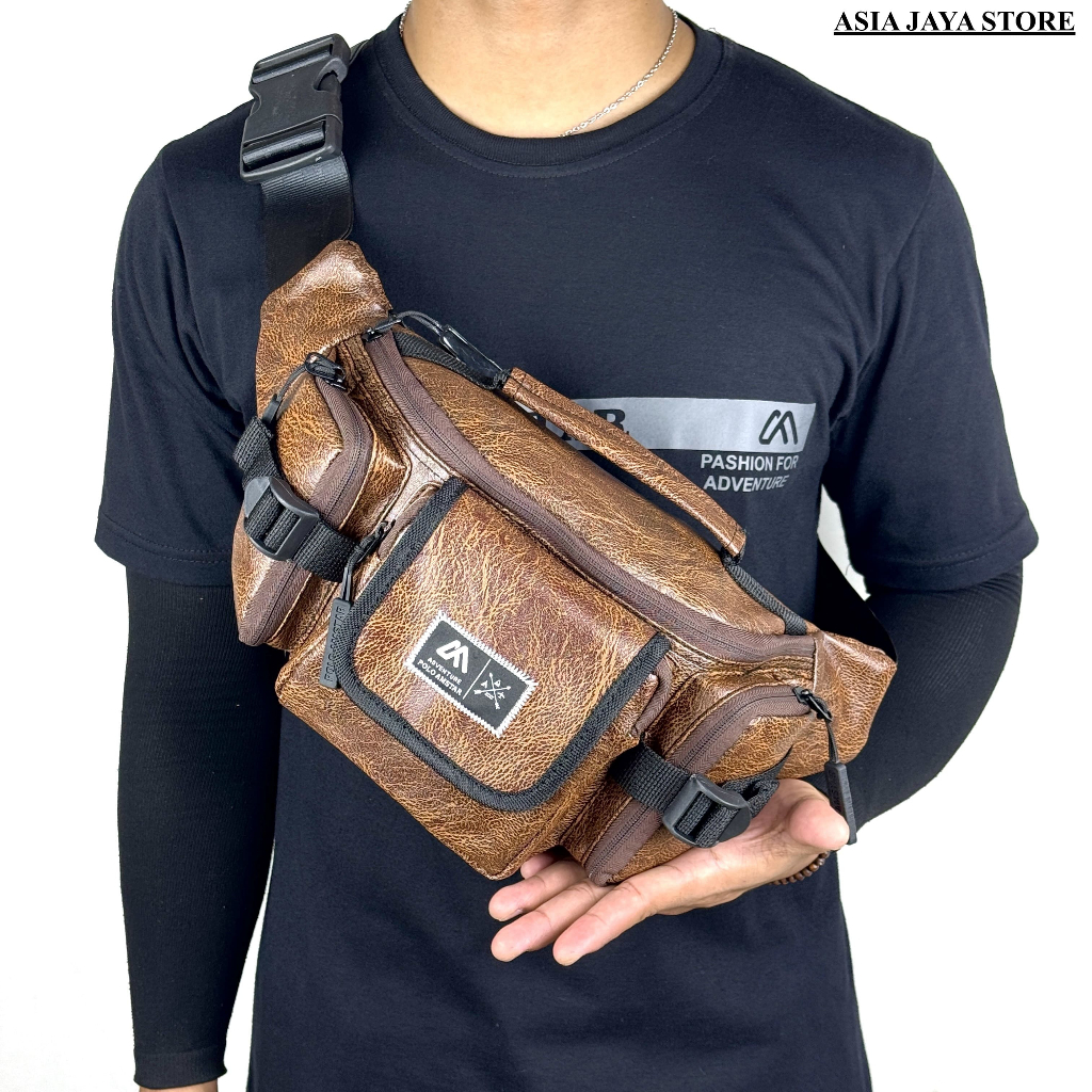 POLO AMSTAR - Waistbag Tactical Kulit PU Leather Premium Waterproof Tas Pinggang Tas Selempang Dada