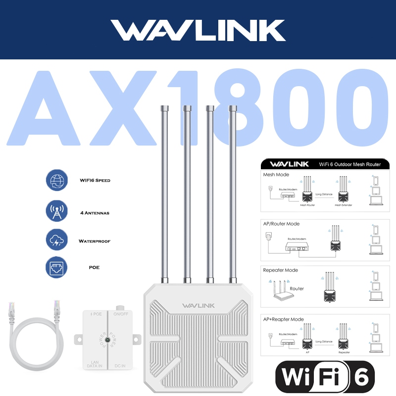 WAVLINK AX1800 WiFi Titik Akses Luar Ruangan Dual Band Repeater/Router Long Range Extender