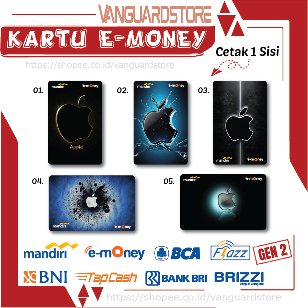KARTU E MONEY E TOLL KUMPULAN APPLE BRAND 1 EMONEY MANDIRI FLAZZ BCA BNI TAPCASH BRIZZI BRI - 1 SISI