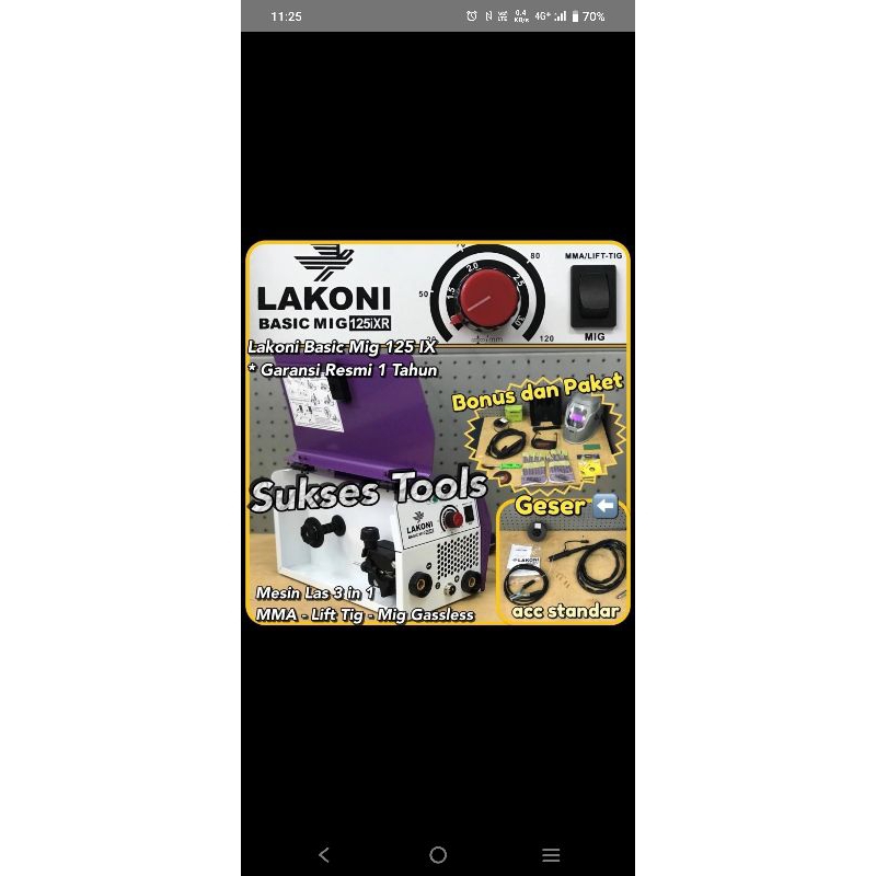 Mesin Las Lakoni Basic Mig 125 3in1 MMA Mig Gassless Lift Tig