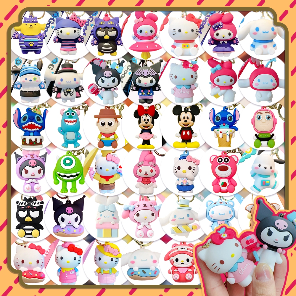 1PCS Kartun Gantungan Kunci DIY Sanrio Karakter Disney Melody Kuromi mobil motor Keychain Strap Sili