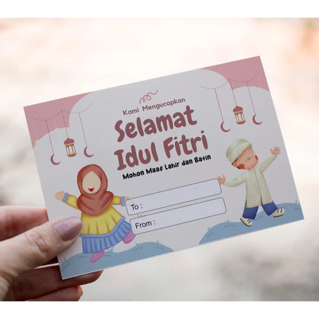 

Hang Tag Kartu Ucapan Motif Lebaran Idul Fitri Mohon Maaf Lahir Batin Ukuran 10x7 Cm Kertas Artpaper Glossy