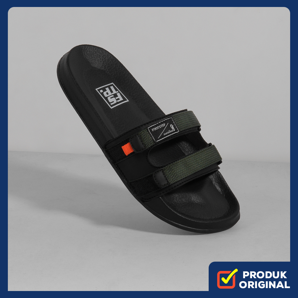 UNO ARMY ORIGINAL x FOOTSTEP Sandal Casual Hitam Pria Sendal Slide Jalan Santai Hangout Harian Slipp