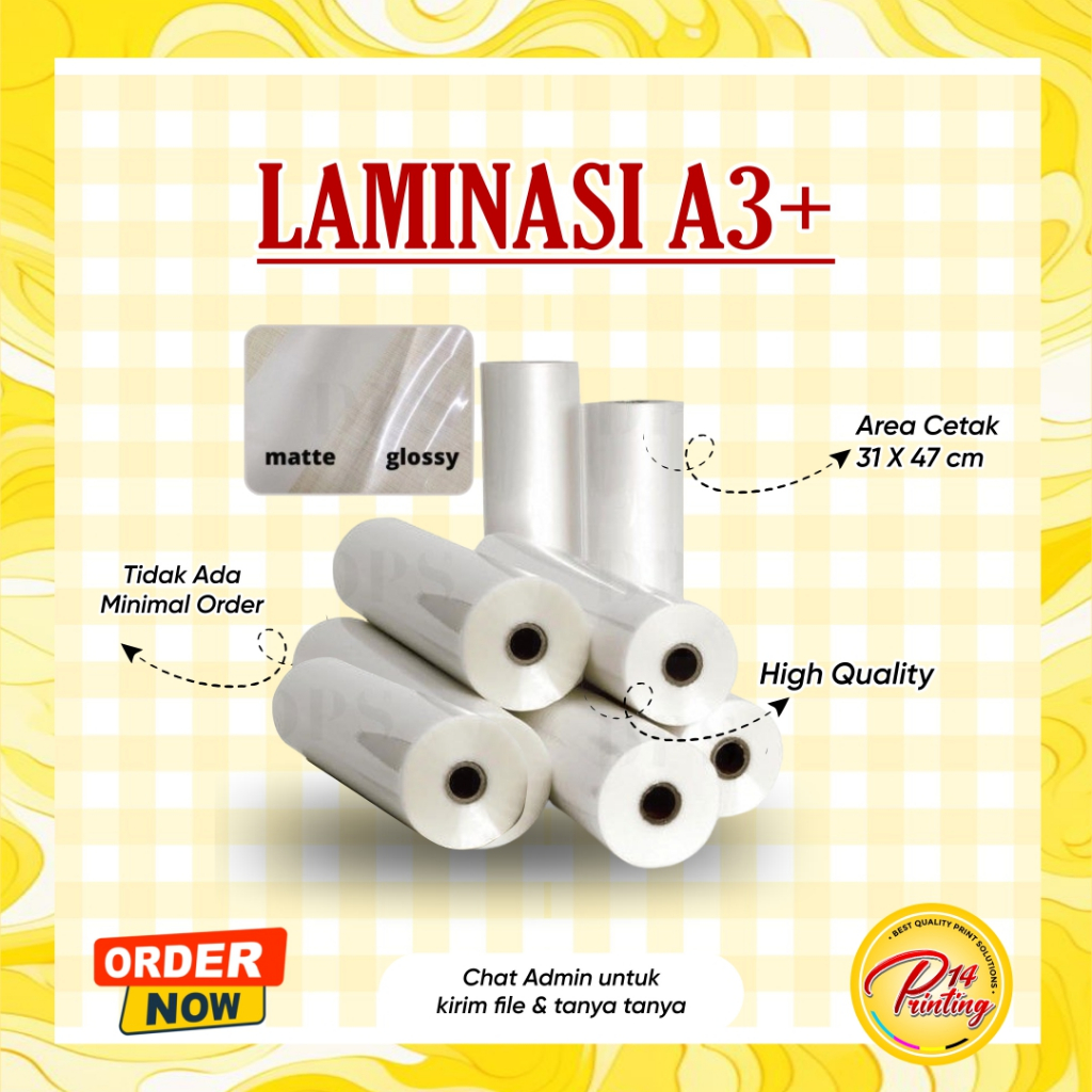 

Laminasi A3+ | Laminasi Glosy | Laminasi Doff | laminasi Hight Quality