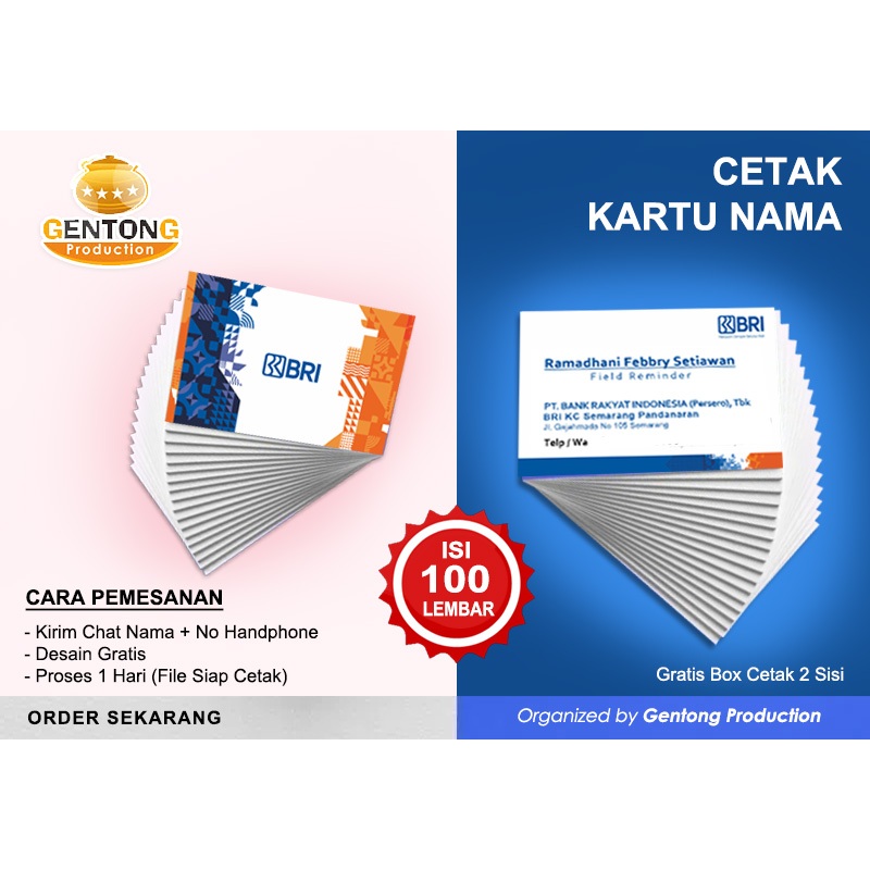 

Cetak Kartu Nama Premium KARTU NAMA BRI | Kartu Nama Mandiri | Kartu Nama BCA | Kartu Nama BNI | Kartu Nama CIMB free desain cetak Kartu Nama Murah Isi 100 pcs