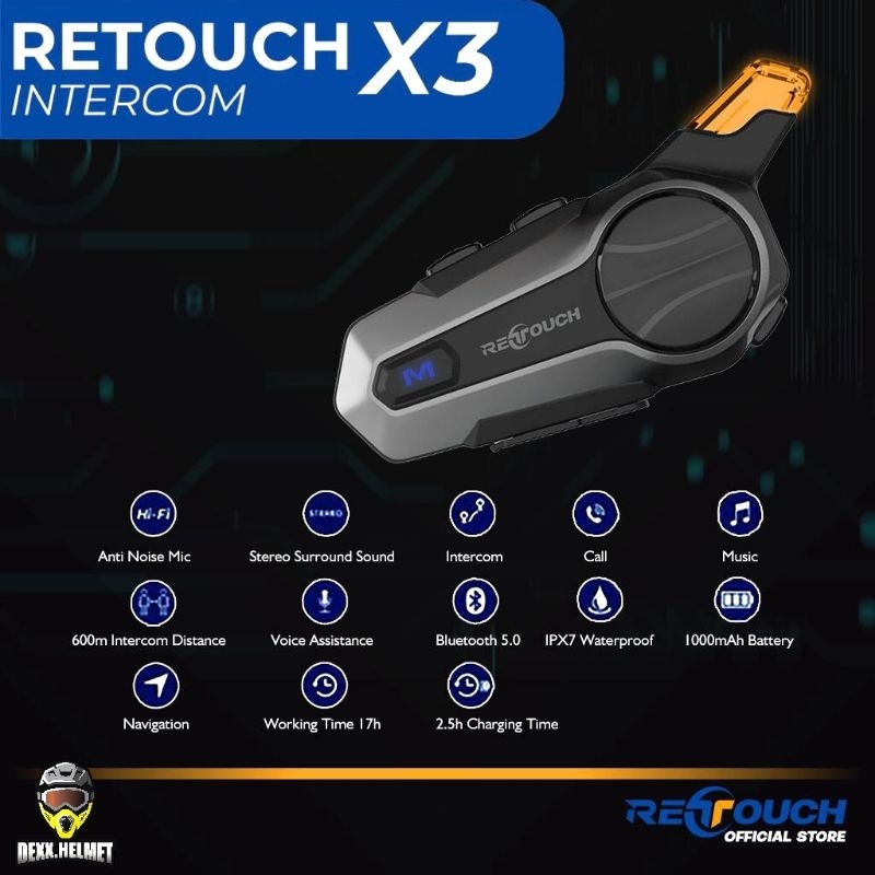 Intercom Helm Retouch X3 Original Bluetooth - Untuk Half Face / Full Face
