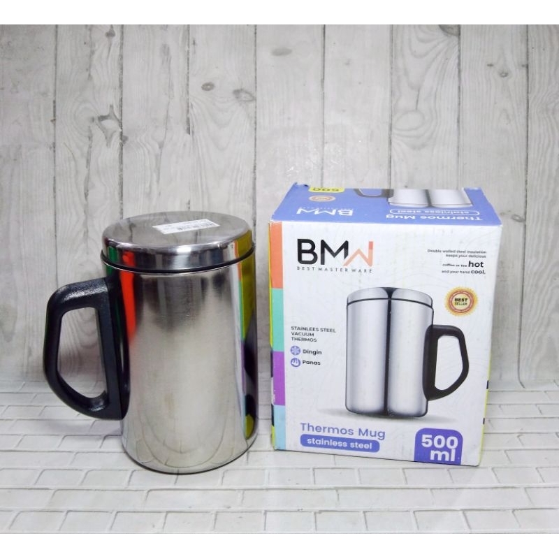 MUG THERMOS STAINLESS + TUTUP 500 ML / GELAS TUTUP STAINLESS - BMW