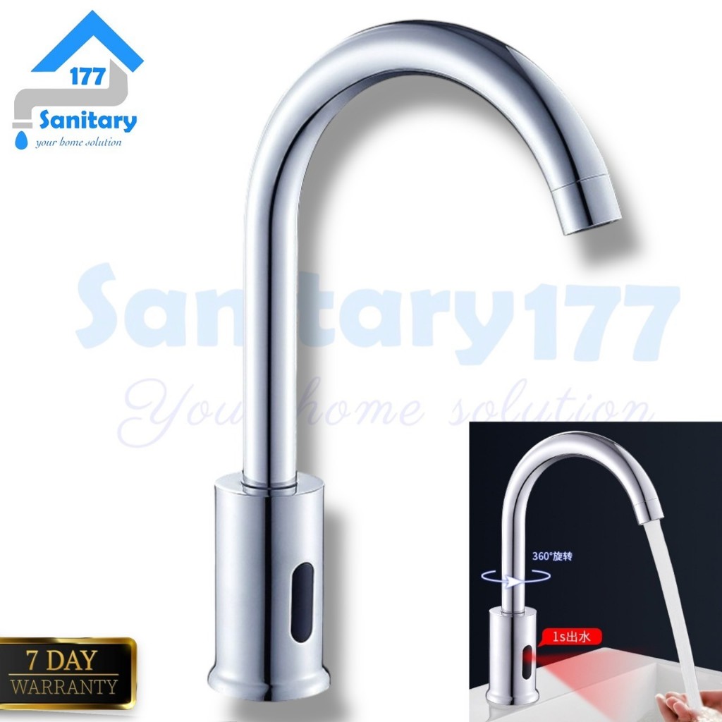 Kran sensor Dapur sink Kuningan - Keran air angsa putar 360 otomatis sensor cuci piring wastafel tin