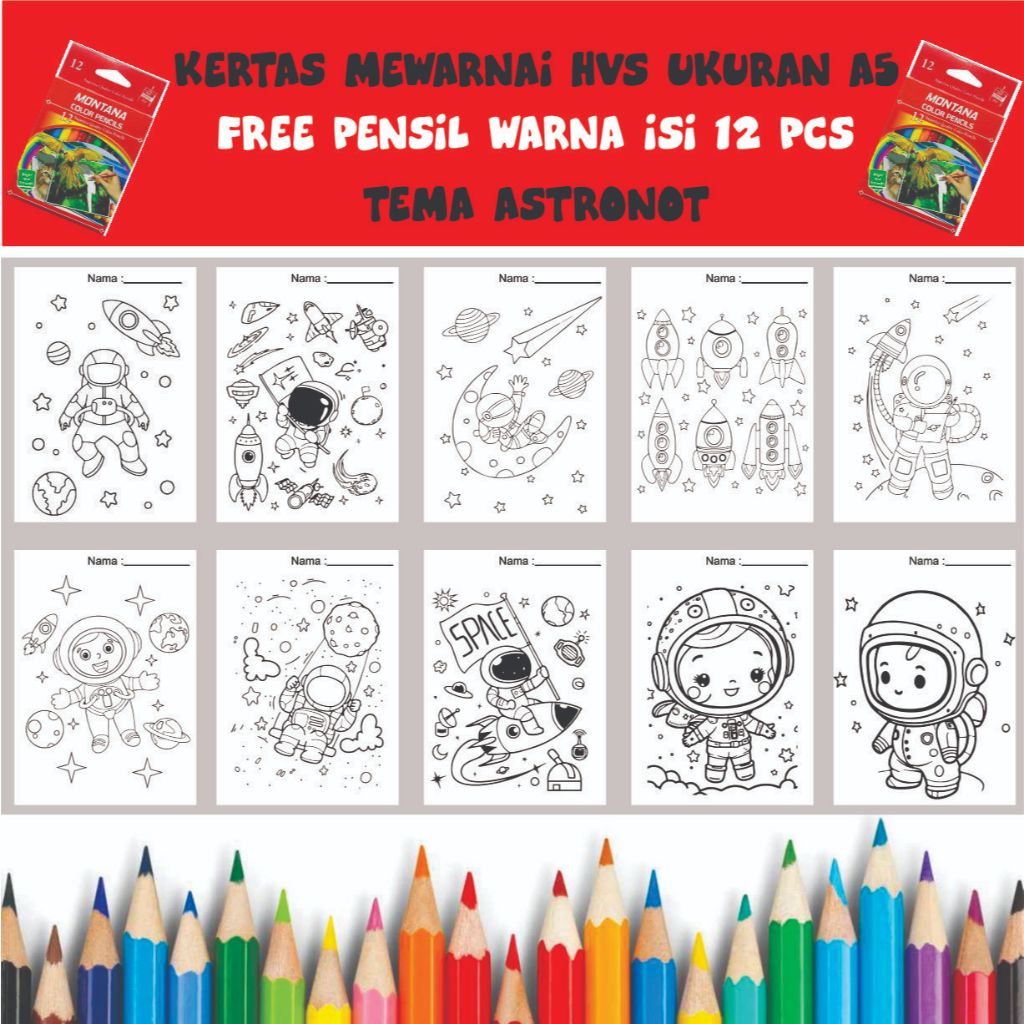 

Gambar Mewarnai kertas hvs ukuran A5 / sketsa / edukasi anak /coloring / Astronot