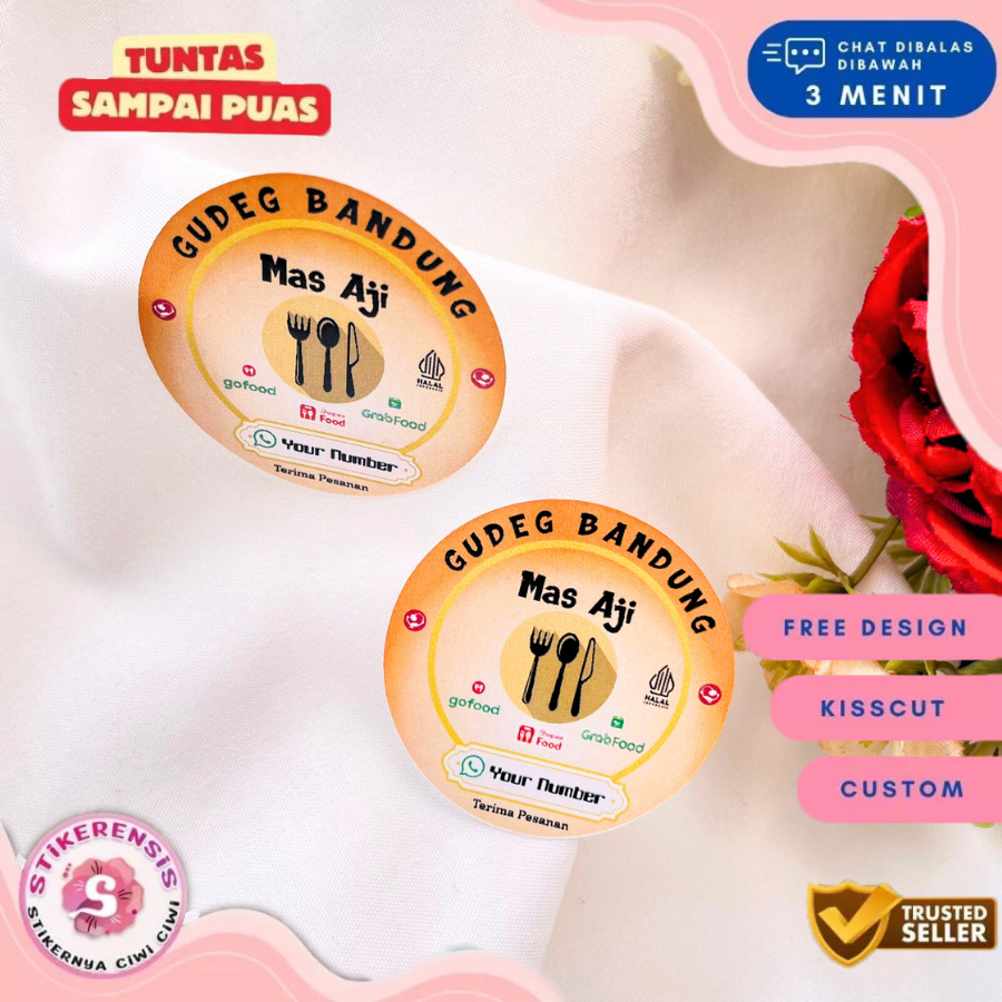 

9-15 Stiker Label Rumah Makan Untuk Dus Box Kardus Bulat Sticker Warung Nasi Custom Nama Restoran