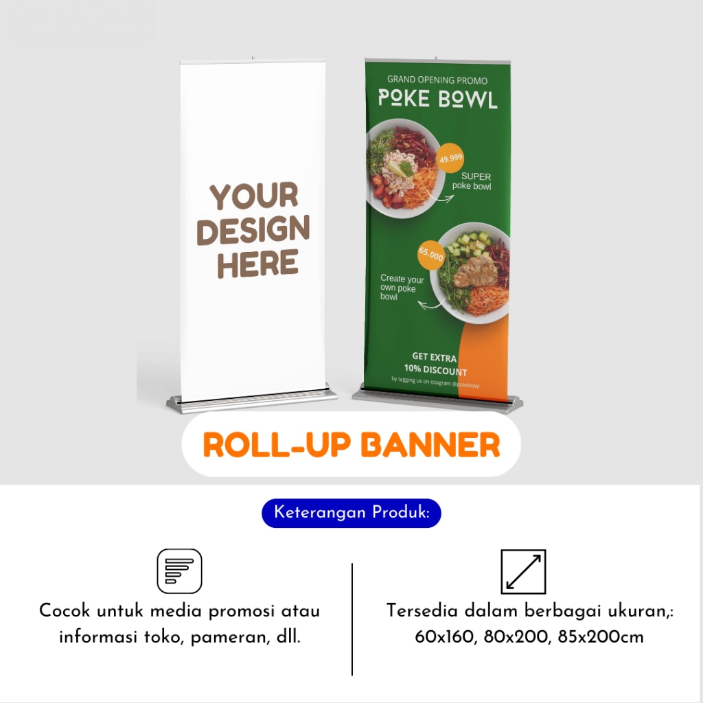 Cetak Custom Roll Up Banner / Standing Banner Alumunium