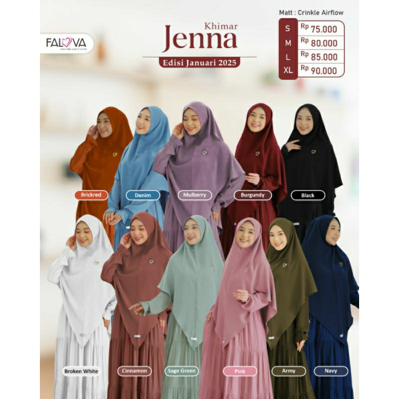 Jilbab Non Ped S M L XL Jenna ORI Falova Hijab Bahan Crinkel Airflow/Bahan Berkualitas Jahitan Rapi