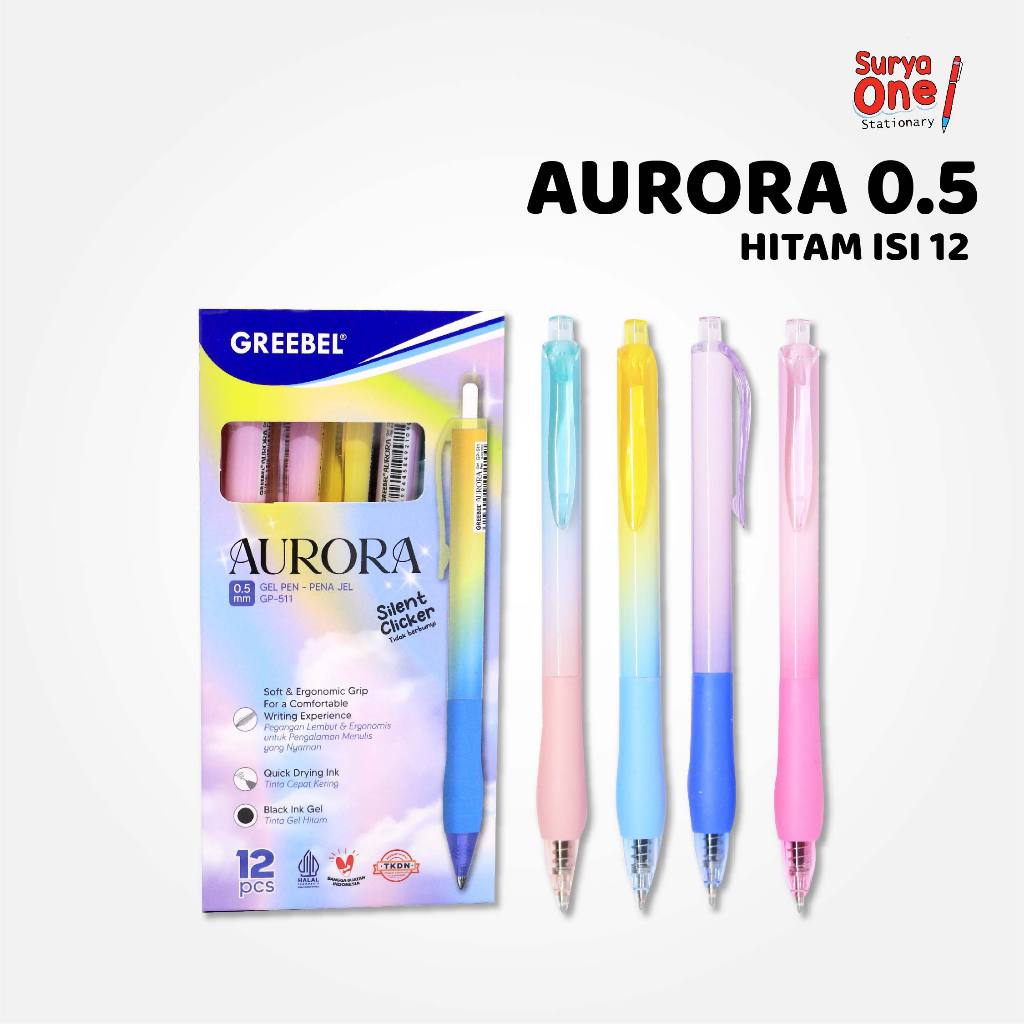 

GREEBEL Gel Pen Pulpen Pena GP-511 Aurora 0.5 Hitam (12PCS/SET) / Pulpen Gel Murah Grosir