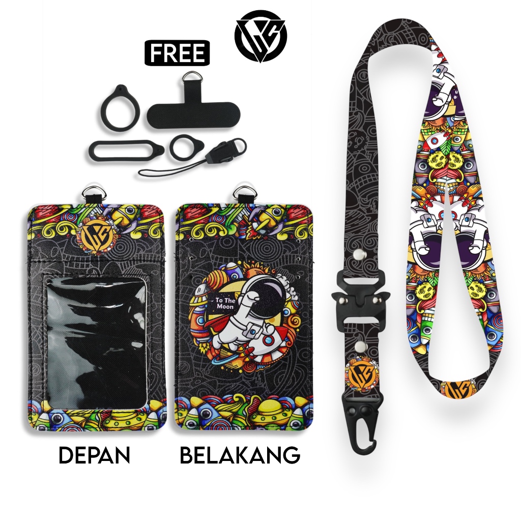 

LC.ID Lanyard Id Card Holder Leather Printing UV Tali Lanyard Holder Kulit Printing - Doodle Space V1
