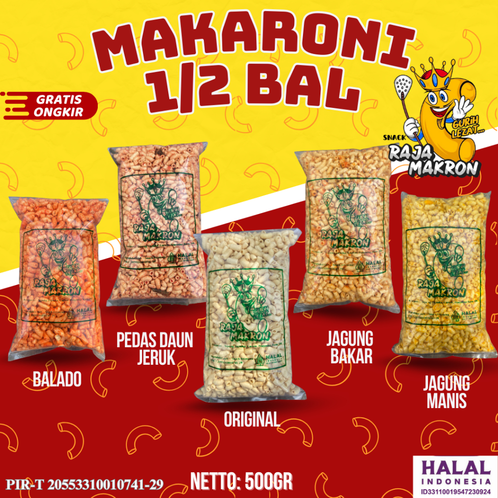 

1/2 BAL MAKARONI KRESS BANTAT KEMASAN 500Gr - 5 VARIAN RASA Food Snack Cemilan Makanan Pedas