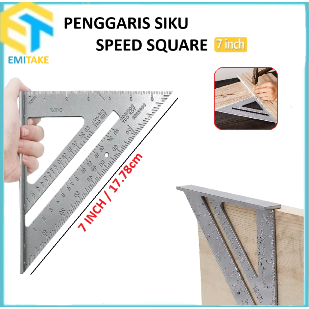 

Speed Square Alumunium 7inch Penggaris Siku Segitiga Rectangle Ruler Woodworking Penggaris Sudut