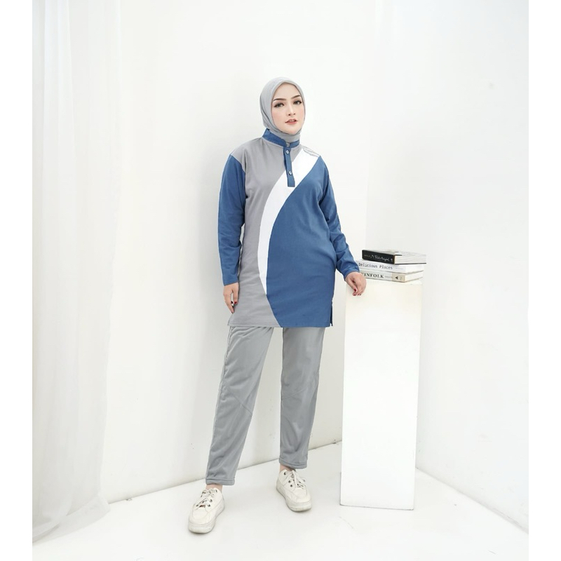 Stelan Olahraga Perempuan/Baju Olahraga Tunik/Stelang Olahraga Tunik Sanghai/Baju Olahrga Tunik Katu