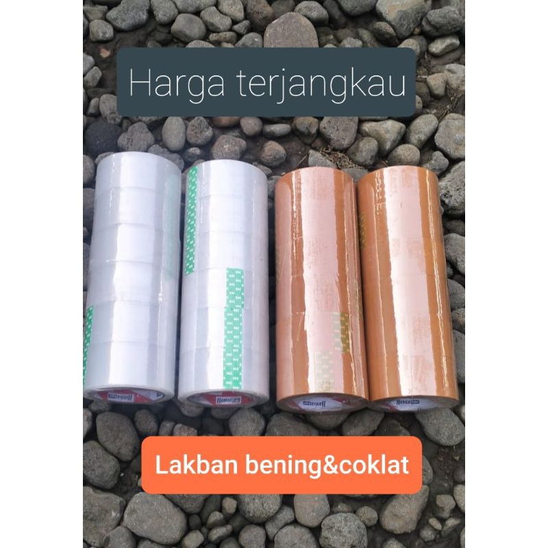 

Lakban coklat dan lakban bening 45mmx90yard 1roll isi 6pcs daya rekat kuat kencang harga terjangkau