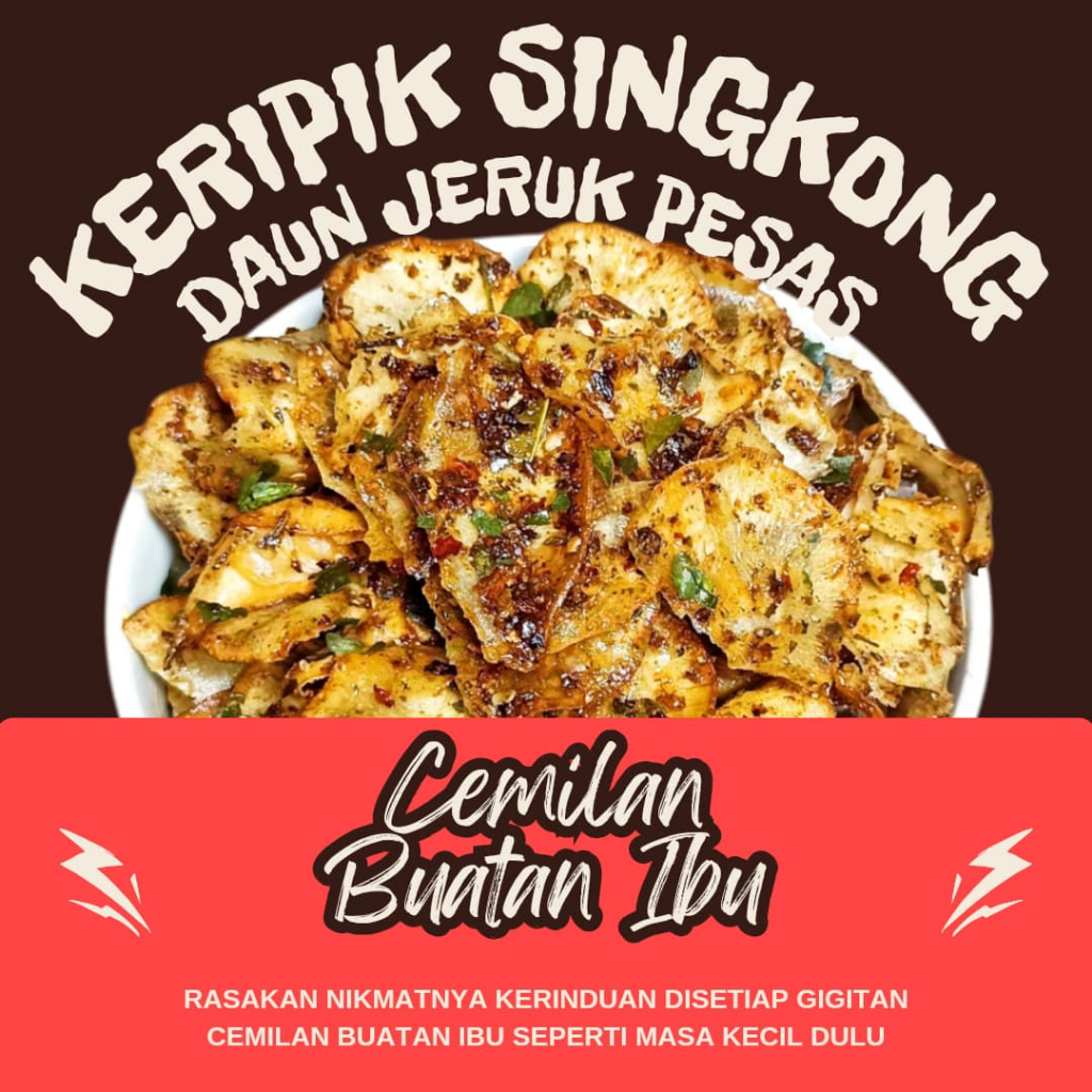 

Keripik Singkong Pedas / Pedas Daun Jeruk Cemilan Buatan Ibu 150 GR