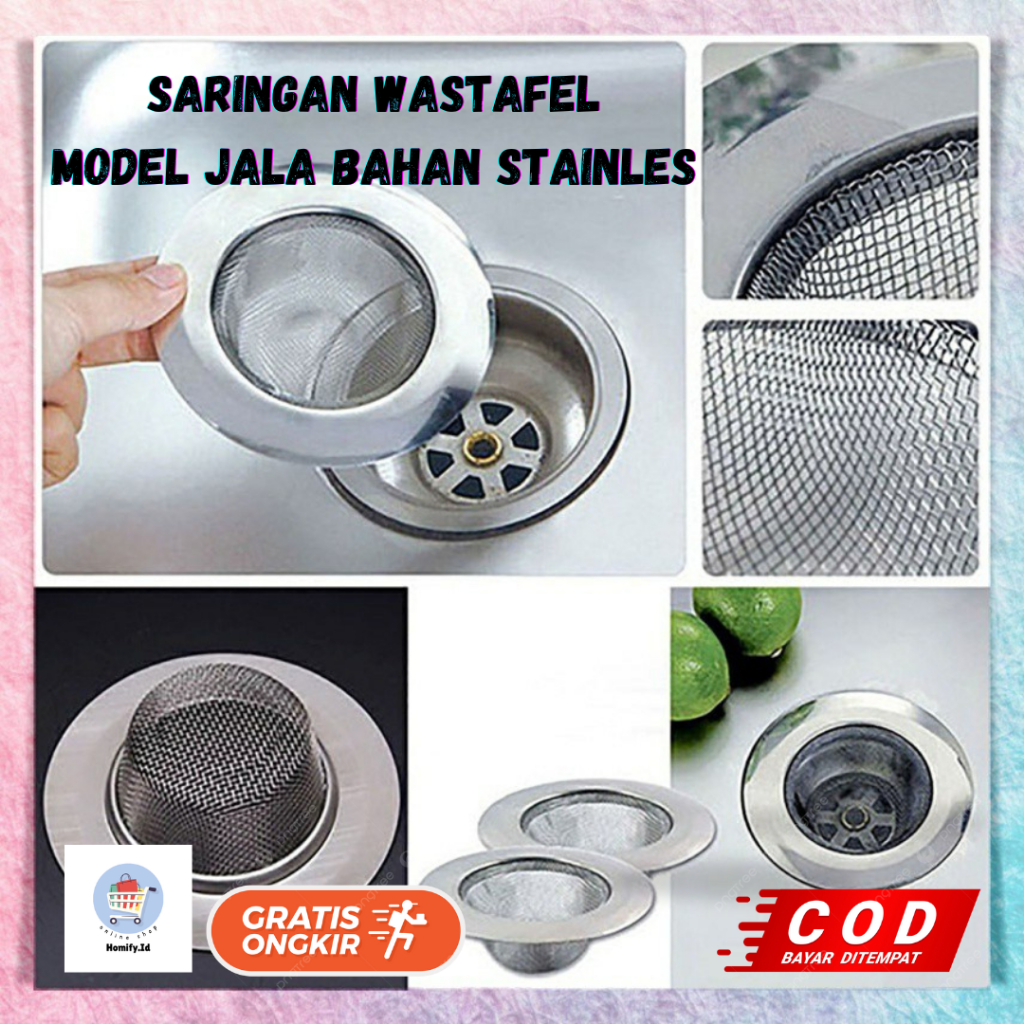 Saringan Wastafel Bak Cuci Piring Gelas Stainless Jala Plastik Tangan Besar Kecil Sink Filter Air