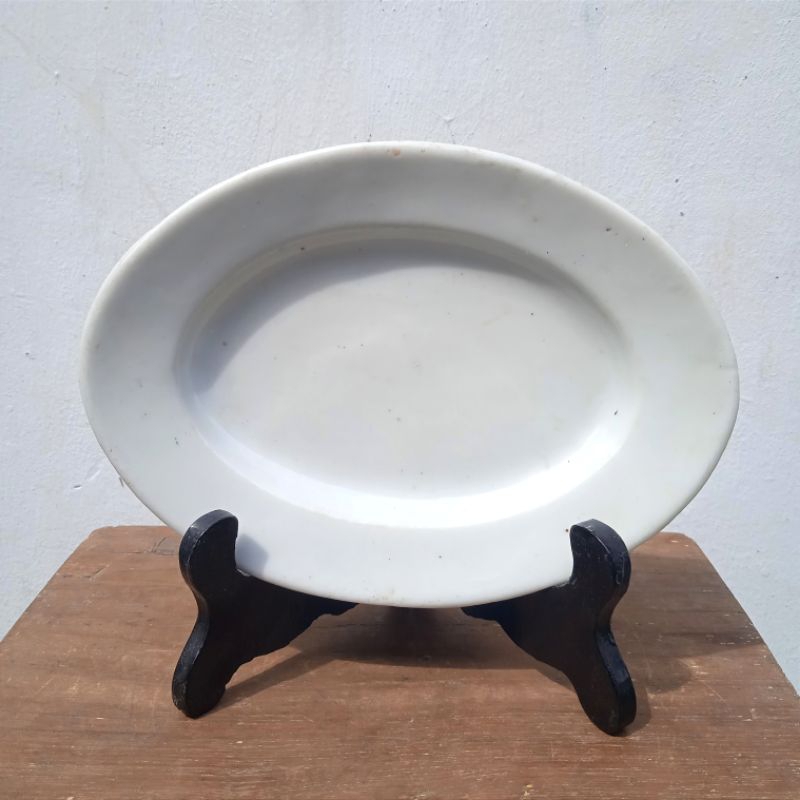 Antik Piring Oval Porselen Eropa Putih Polos Utuh Tua Kuno