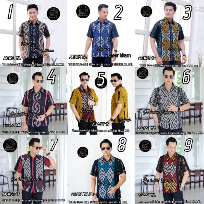Agastya Kemeja Tenun Pria Tenun Troso asli Eksklusif Lengan Pendek size M L XL Xxl motif etnik asli 