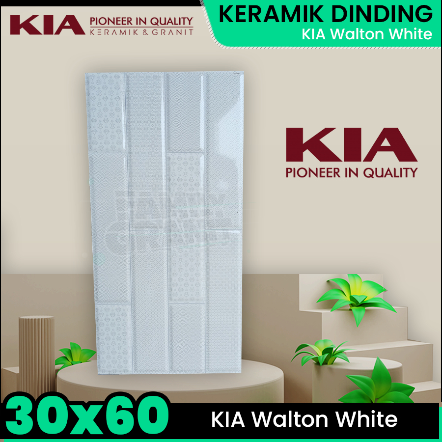 Keramik Dinding 30x60 KIA Walton White Motif Batik Bata Kotak Glossy Embossed