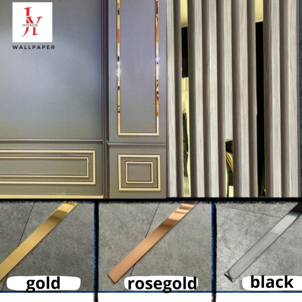 LIST STAINLESS GOLD UKURAN TERLENGKAP | AKSESORIS WPC I List plat strip mirror gold stainless SS 201