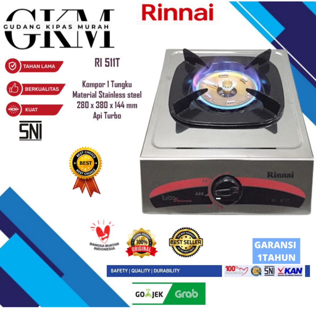 Rinnai RI-511T Kompor Gas 1 Tungku ri511t ri511 T rinai 511 stainless