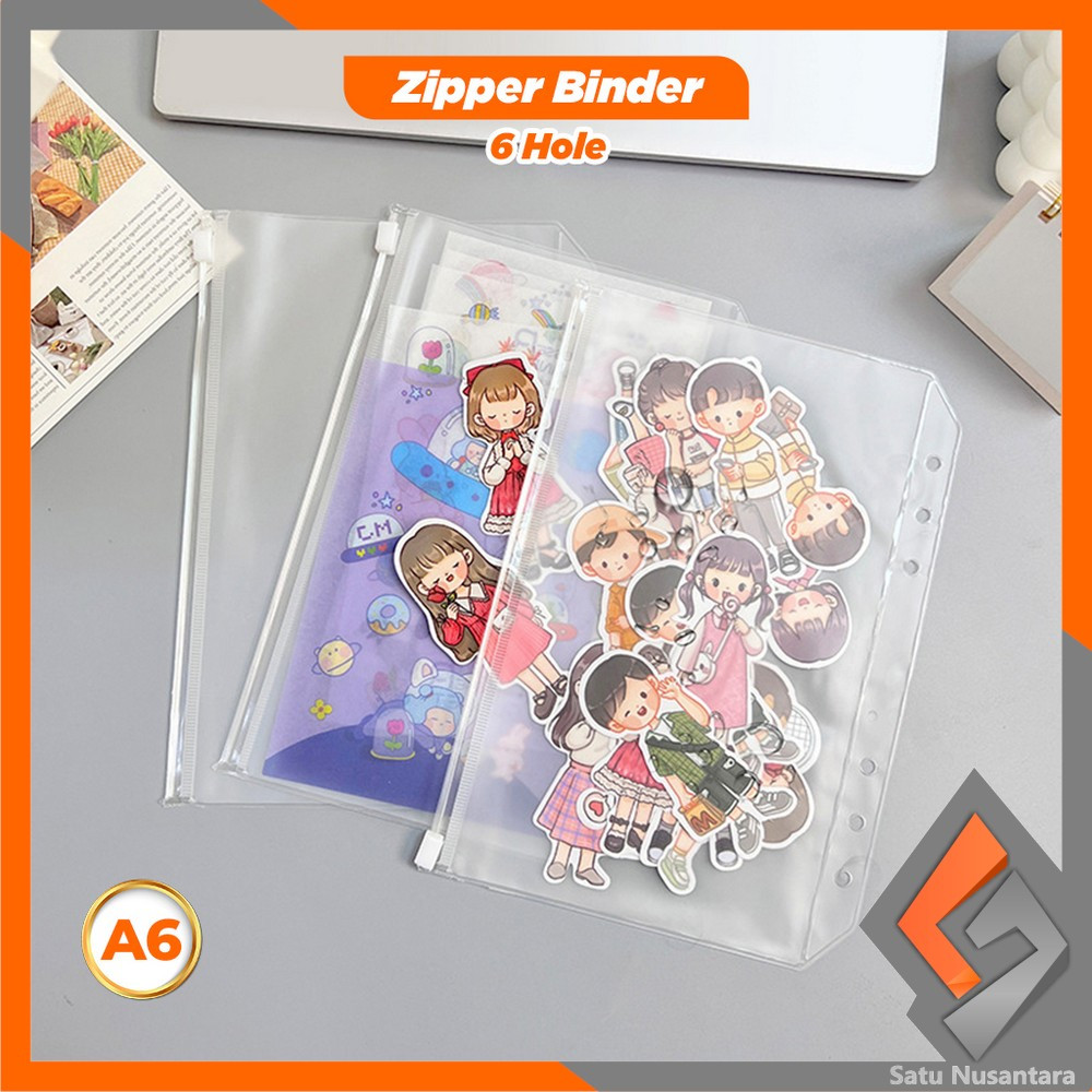 

SN-C1105 Zipper Pocket Binder A6 Transparan 6 Hole / Transparent Hand Book Bags Ziplock A6 Pouch Tempat Uang