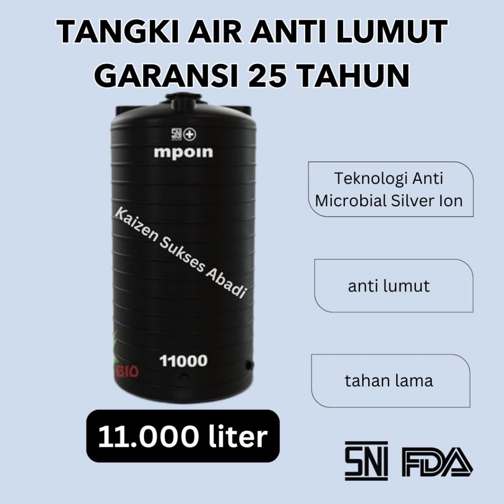 andon tangki toren air atas rumah plastik merek mpoin wave plus hitam 11000 10000 liter anti lumut t