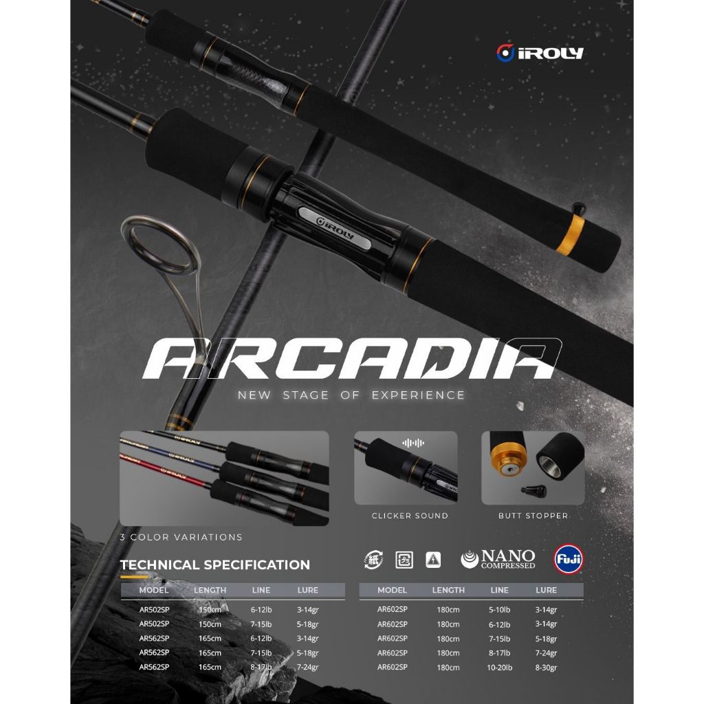 JORAN SPINNING IROLY ARCADIA SOLID CARBON FUJI RING GUIDE 150CM 165CM 180CM JORAN GALATAMA