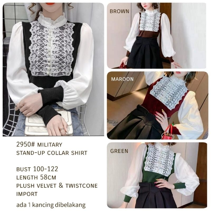 Mocca military velvet shirt 3950# Atasan Wanita Import