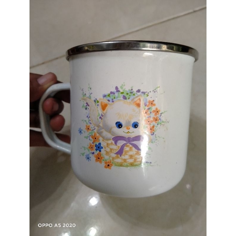 mug enamel 9cm gambar kucing