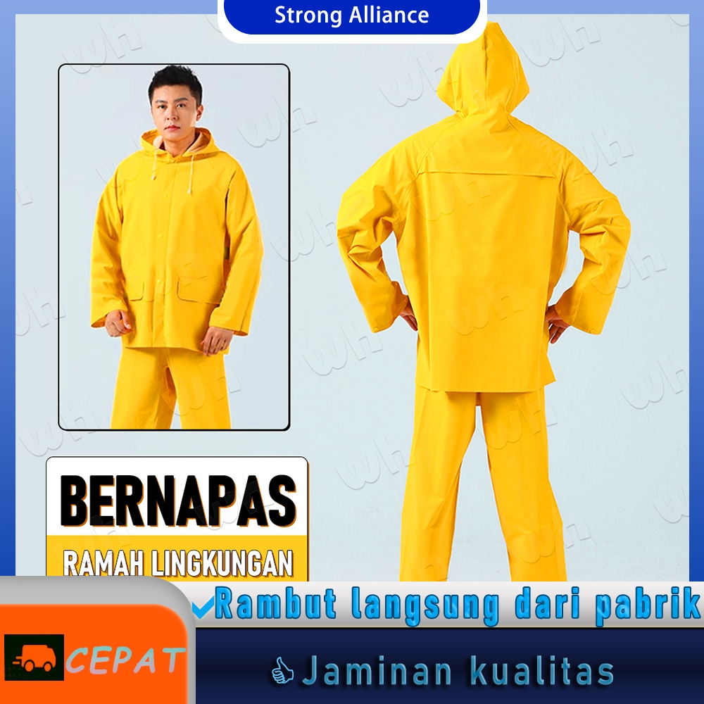 Jas hujan kuning tebal dan set celana hujan, jas hujan belah lem tunggal PVC, jas hujan pelindung te