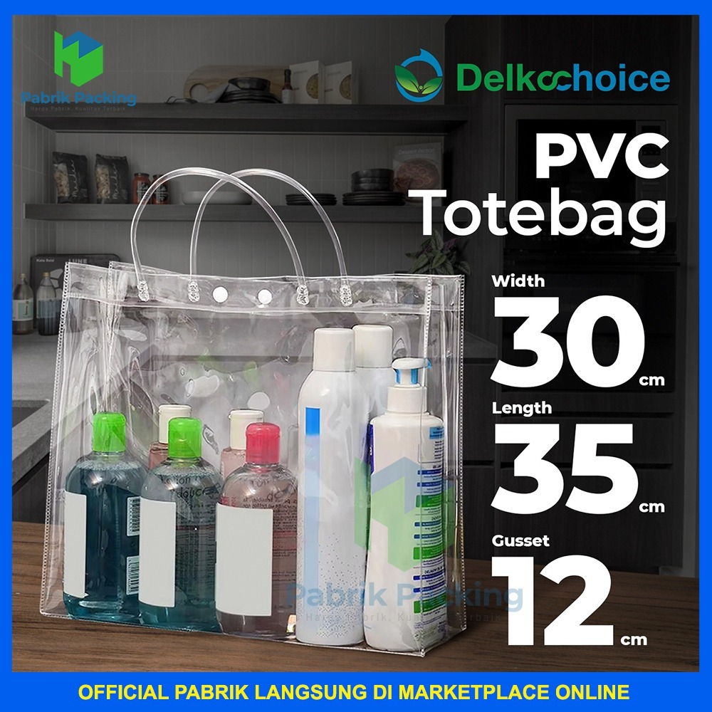 

Tas Mika PVC Transparan Goodie bag Hampers Souvenir Ultah Polos Premium Tote Bag Delkochoice 30x35+12cm