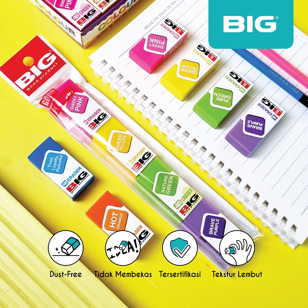 

4 Pcs BIG Penghapus / Eraser Pensil Warna Warni Colour Besar Dust Free ER-9243